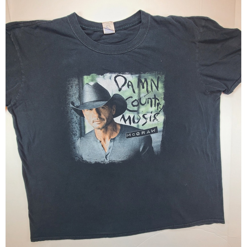 Gildan Tim McGraw Damn Country Music Ring Spun T-Shirt Men XL Black Concert Tour